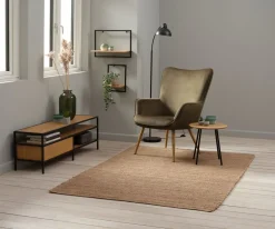 Fotel HUNDESTED sztruks zielony/kolor dębu