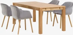 HAGE D190 stół dąb + 4 ADSLEV krzesła dąb aksamit