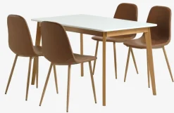 JEGIND D130 stół biały + 4 JONSTRUP koniak/dąb