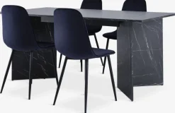 KRONDAL D180 stół marmur + 4 BISTRUP granatowy aksamit