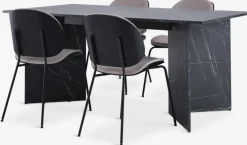 KRONDAL D180 stół marmur + 4 TESTRUP jasnopiaskowy/czarny