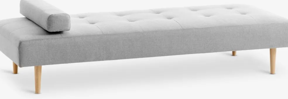 Leżanka NOREFJELL 200x80 jasnoszary tkanina/kolor dębu