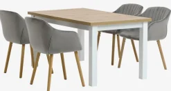MARKSKEL D150/193 stół biały/dąb +4 ADSLEV krzesła aksamit