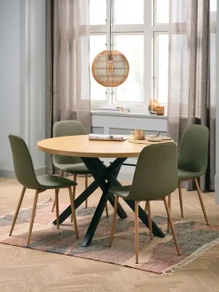 NORTOFT Ś120 stół dąb + 4 BISTRUP krzesła oliwkowy/dąb
