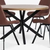 NORTOFT Ś120 stół dąb + 4 HYGUM krzesła koniak/czarny
