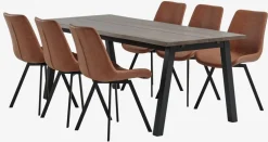 SKOVLUNDE D200 stół ciemny dąb + 4 HYGUM krzesła koniak