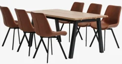 SKOVLUNDE D160 stół naturalny dąb+4 HYGUM krzesła koniak