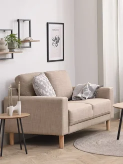 Sofa EGENSE 2-miejscowa tkanina piaskowy/kolor dębu