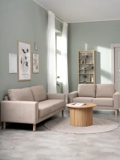Sofa EGENSE 2-miejscowa tkanina piaskowy/kolor dębu