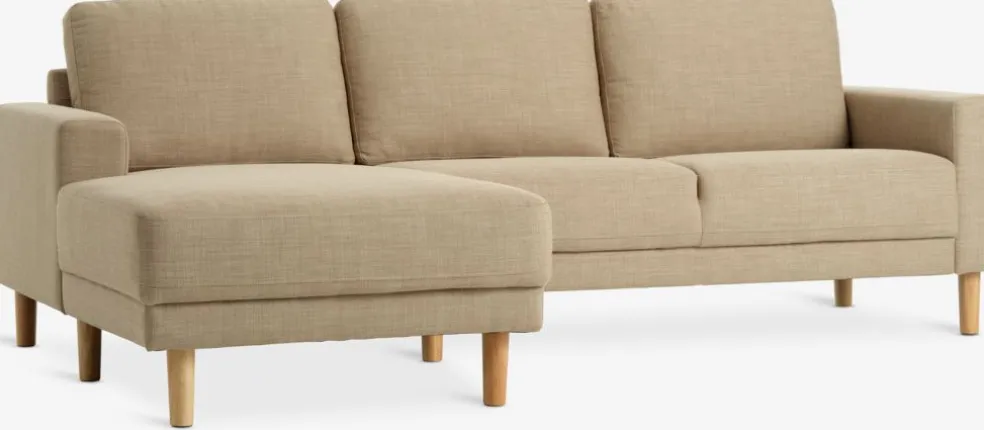 Sofa EGENSE szezlong tkanina piaskowy/kolor dębu