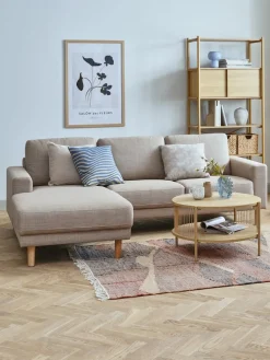Sofa EGENSE szezlong tkanina piaskowy/kolor dębu