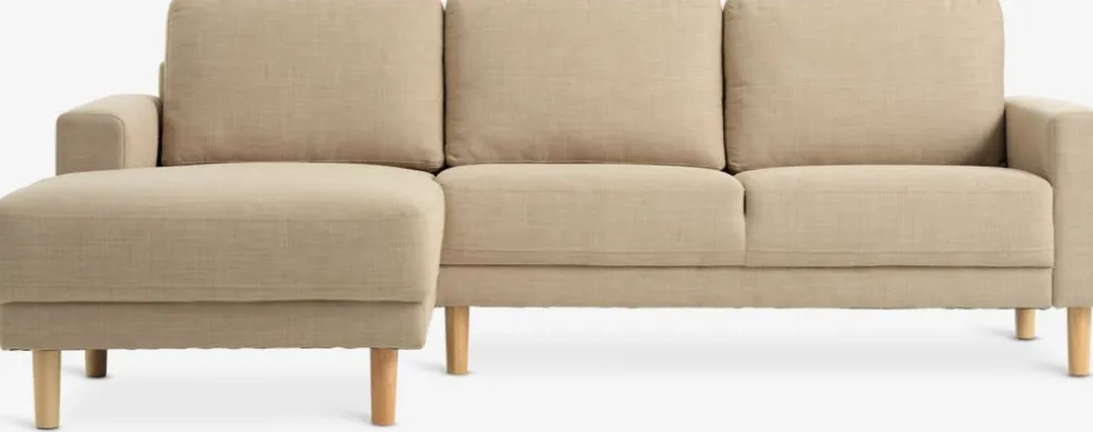 Sofa EGENSE szezlong tkanina piaskowy/kolor dębu