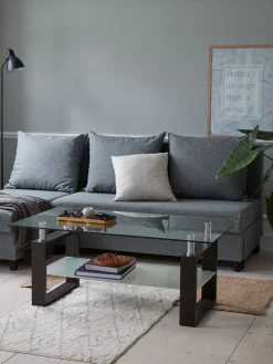Stolik kawowy NYBORG 60x110 1 półka czarny/szkło