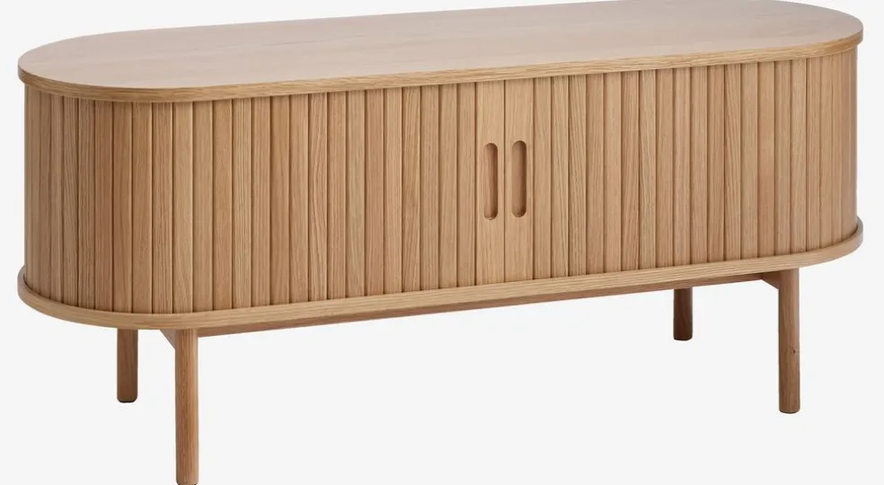 Stolik TV LYNGVIG 120cm 2 drzwi roletowe naturalny dąb