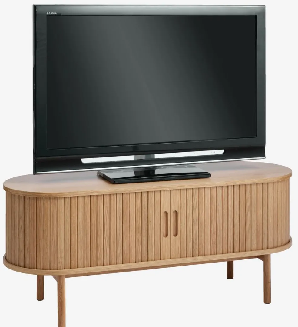Stolik TV LYNGVIG 120cm 2 drzwi roletowe naturalny dąb