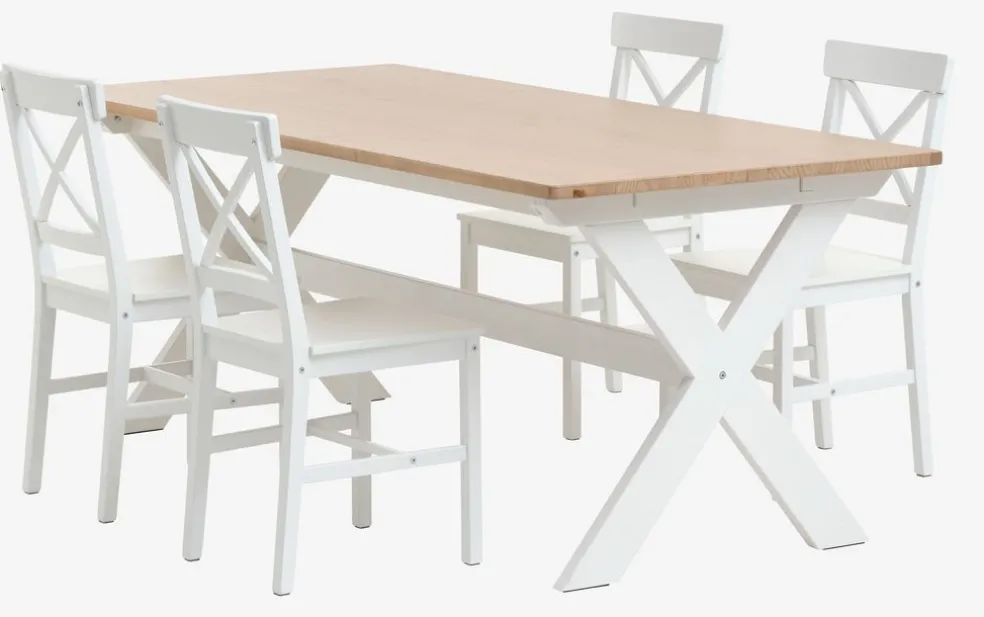 VISLINGE D190 stół natural + 4 EJBY krzesła biały