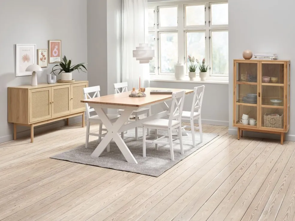 VISLINGE D190 stół natural + 4 EJBY krzesła biały