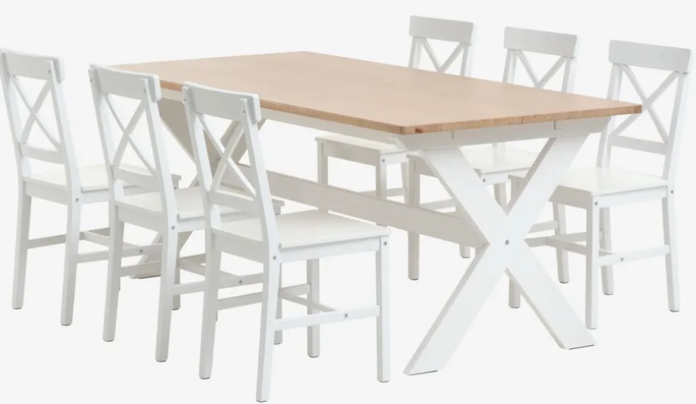 VISLINGE D190 stół natural + 4 EJBY krzesła biały