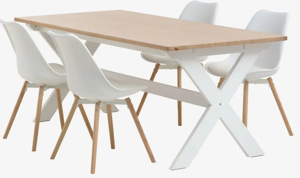VISLINGE D190 stół natural + 4 KASTRUP krzesła biały