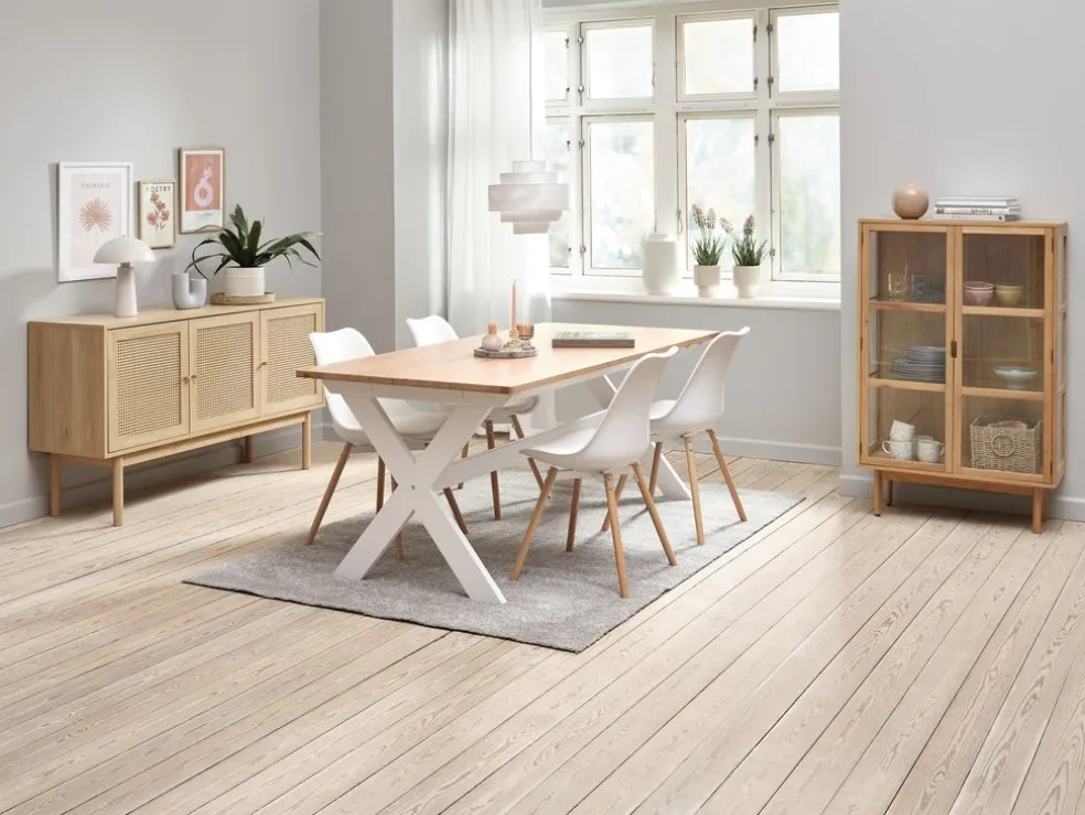 VISLINGE D190 stół natural + 4 KASTRUP krzesła biały