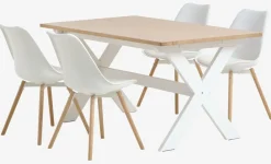 VISLINGE D150 stół natural + 4 KASTRUP krzesła biały